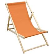 Chaise Longue Bain de Soleil de Jardin - Fauteuil de Plage Pliant - Fauteuil de Relaxation - Orange - Réglable - Chaise Longue en Bois - Résistant
