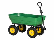 Chariot de jardin à main benne basculante 75° 125l charge max. 200 kg 4 roues pneumatiques acier pp jaune vert