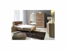 Ensemble design pour chambre à coucher romi. Lit avec sommier 180x200 cm, deux tables de chevet et commode.
