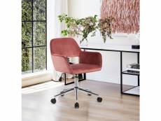 Fauteuil de bureau ergonomique chaise pivotant réglable en hauteur, mécanisme d’inclinaison, siège et dossier en velours, charge 120 kg, rose