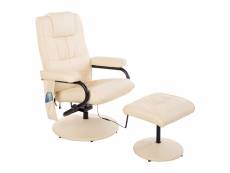 Fauteuil de massage et relaxation électrique pivotant inclinable avec repose-pied revêtement synthétique beige