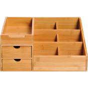 Homcom - Boite de rangement de bureau - organiseur de bureau - 7 compartiments, 2 tiroirs - bambou verni