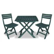 Les Tendances - Table rectangulaire et 2 chaises de jardin plastique vert Camille