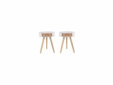 Lot de 2 tables de chevet ronde en bois avec tiroir - nora - d 34,5 x 47 cm - blanc