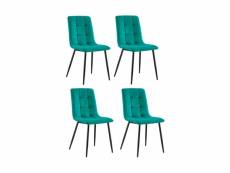 Lot de 4 chaises tissu velours vert pied métal noir - louise 66087586lot4