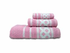 Lot de serviettes de bain 100% coton éponge 450gr,lot de 3 pièces,bordure brodée, briebe amazonica basic, rose