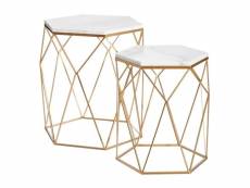 Marbia - duo de tables gigognes marbre piétement gold