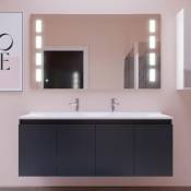 Meuble proline 140 cm avec plan double vasque et miroir Prestige- Gris - Gris