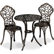 Meubles de balcon, 3 pièces, table de balcon avec 2 chaises, ornés, aluminium, bistrot HxD: 65x 60 cm, bronze - Relaxdays