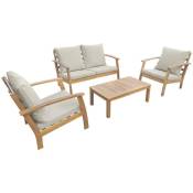 Salon de jardin en bois 4 places - Ushuaïa - Canapé. fauteuils et table basse en acacia. design Bois / Ecru - Bois