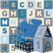 Spielwerk - Tapis de jeu puzzle apprentissage lettres et chiffres enfants tapis de jeu mousse 86 pièces bébé aire de jeux-Bleu - 0