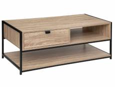Table basse rectangulaire avec rangement en bois naturel avec pieds en métal noir - longueur 100 x profondeur 40 x hauteur 50 cm