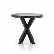 Table d'appoint ronde en bois et métal noir