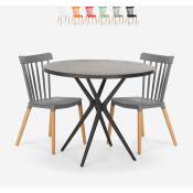 Table design ronde noire 80cm + 2 chaises design Eskil
