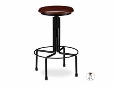 Tabouret de bar industriel chaise ronde hauteur réglable jusqu à 65 cm noir marron fer bois helloshop26 13_0002768