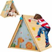 Tente de Jeux Triangulaire Maison de Jeux pour Enfants 3-8 Ans et Escalade Tente de Jeux en Bois avec Mur d'escalade, Cloche Suspendue, Fenêtre