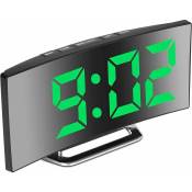 Vert Réveil numérique pour Chambres à Coucher, écran Miroir 7'' led, 2 luminosités, 12/24H, température, Date, veilleuse, répétition, Chargement usb
