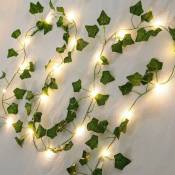 Vigne de lierre à feuilles vertes artificielles avec 50 lumières LED,5m Décoration de plantes printanières pour mur Wedding Party Garden Festival