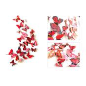 24PCS 3D Papillon Stickers Muraux Amovible Réfrigérateur Aimants Autocollants Décor pour Enfants Chambre Décoration Maison et Chambre Art Mural Rouge