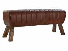 Banquette rectangulaire en cuir et bois coloris marron - longueur 126 x profondeur 36 x hauteur 53 cm