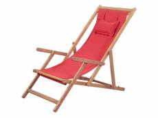 Chaise pliable de plage tissu et cadre en bois rouge