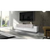 Dmora - Meuble tv Dmirand, Buffet bas de salon, base meuble tv, 100% Made in Italy, 200x45h52 cm, Blanc brillant et Ciment