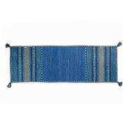 Doge Milano - Tapis moderne Kansas, style kilim, 100% coton, bleu, 200x60cm