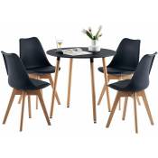 Eggree - Ensemble table et chaises - Table Ronde de Cuisine avec Pieds en Bois et 4 Chaises Scandinaves Noires, Dimensions 545482cm