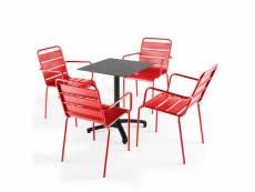 Ensemble table de jardin stratifié ardoise gris et 4 fauteuils rouge