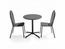 Ensemble table ronde et 2 chaises de jardin bistrot en métal gris - palavas