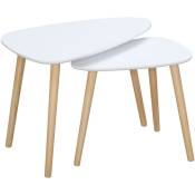 Homcom - Lot de 2 tables basses gigognes design scandinave bicolore bois clair blanc pieds effilés bois de pin - Blanc
