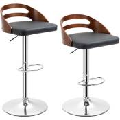 Homcom - Lot de 2 tabourets de bar design contemporain hauteur d'assise réglable pivotant 360° revêtement synthétique noir dossier ajouré aspect bois
