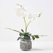 Homescapes - Orchidée artificielle blanche en pot foncé en ciment 42 cm - Blanc