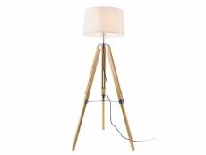 Lampadaire design lampe trépied bois et métal abat jour en tissu hauteur 145 cm bois clair chrome blanc helloshop26 03_0005245