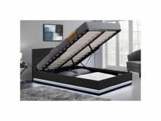 Lit new york - structure de lit en pu noir avec rangements et led intégrées - 140x190 cm