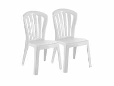 Lot de 2 chaises de jardin empilables en résine coloris blanc - longueur 52 x profondeur 52 x hauteur 88 cm