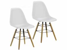 Lot de 2 chaises de table liv avec pieds en bois de hêtre et châssis en métal - hauteur d'assise 44 cm - blanc