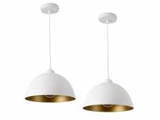 Lot de 2 lampes à suspension éclairage intérieur hauteur réglable métal diamètre 30 cm blanc doré helloshop26 03_0005760