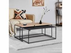 Lot de 2 tables basses gigognes denton 100-113 métal noir et bois design industriel