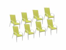 Lot de 8 chaises marbella en textilène vert - aluminium blanc