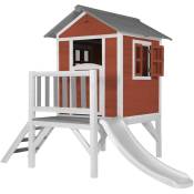 Maison Enfant Beach Lodge xl en Rouge avec Toboggan en Blanc Maison de Jeux en bois ffc pour les enfants Maisonnette / Cabane de jeu pour le jardin