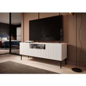 Meuble TV BOBOCHIC - Meuble TV 150 cm avec niche KASHA Pieds noir Blanc - Blanc