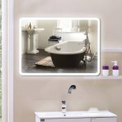 Miroir mural de salle de bain, interrupteur tactile - Coins arrondis lcd - Blanc froid 6400 k - 12070cm - Aqrau