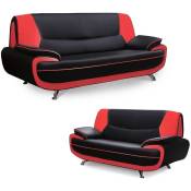 Muza - Ensemble canapé design en simili cuir noir et rouge - Noir