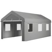 Outsunny Tente garage carport 6L x 2,95l x 2,78H m acier galvanisé PE haute densité 160 g/m² 2 portes enroulables et 6 fenêtres