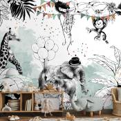 Papier peint panoramique enfant cirque de la jungle couleurs 340x250cm