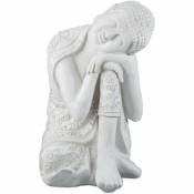 Relaxdays - Statue Bouddha, résistant aux intempéries et au gel, déco de jardin, grande, 60 cm de haut, polyrésine, blanc