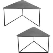 Set de 2 tables basses triangle en métal argenté, longueurs des plateaux de 80 e - Argent - Table Passion
