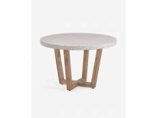 Table de jardin ronde coloris blanc / naturel en terrazzo et bois d'acacia - diamètre 120 x hauteur 77 cm