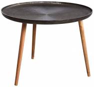 Table ronde en métal zinc antique et bois